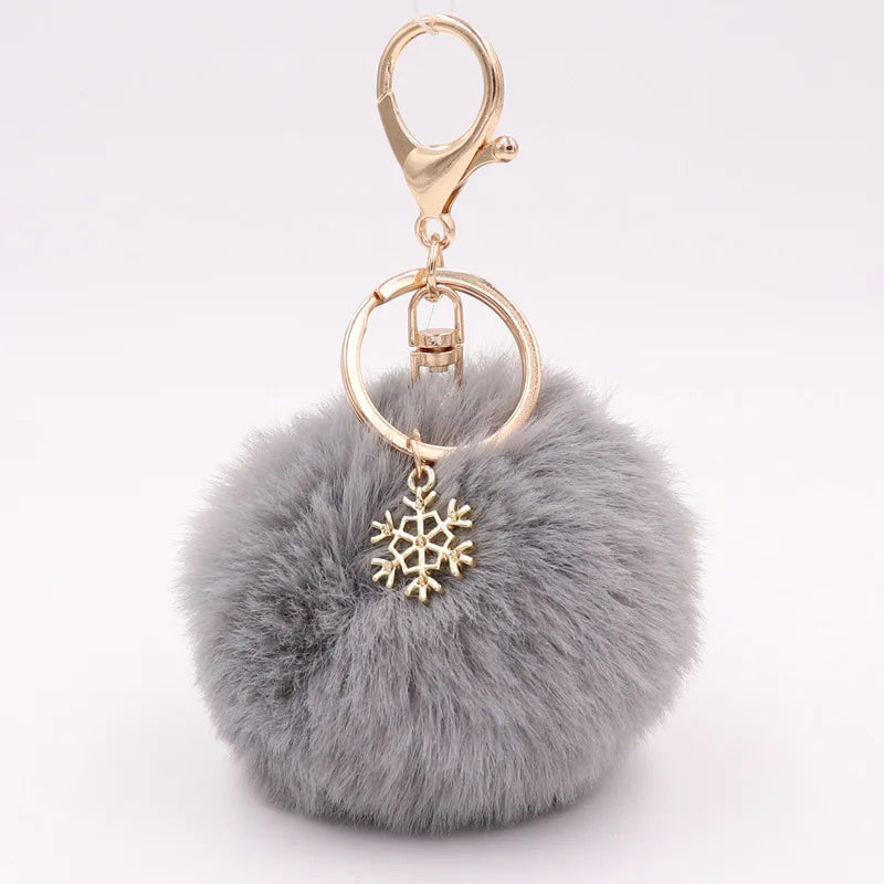 New Fashion Solid Color Snowflake Key Chains Soft Pompom Ball Car Keychain Ladies Fashion Christmas Accessories Key Chains Gifts