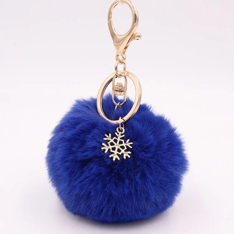 New Fashion Solid Color Snowflake Key Chains Soft Pompom Ball Car Keychain Ladies Fashion Christmas Accessories Key Chains Gifts