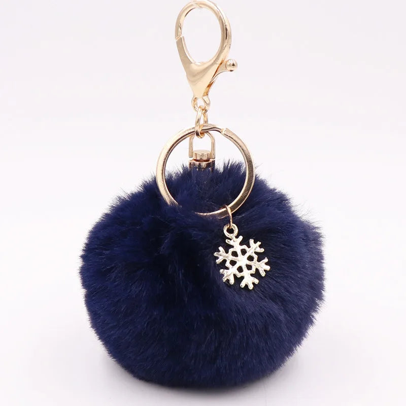 New Fashion Solid Color Snowflake Key Chains Soft Pompom Ball Car Keychain Ladies Fashion Christmas Accessories Key Chains Gifts