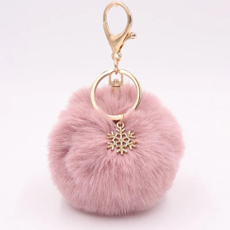 New Fashion Solid Color Snowflake Key Chains Soft Pompom Ball Car Keychain Ladies Fashion Christmas Accessories Key Chains Gifts