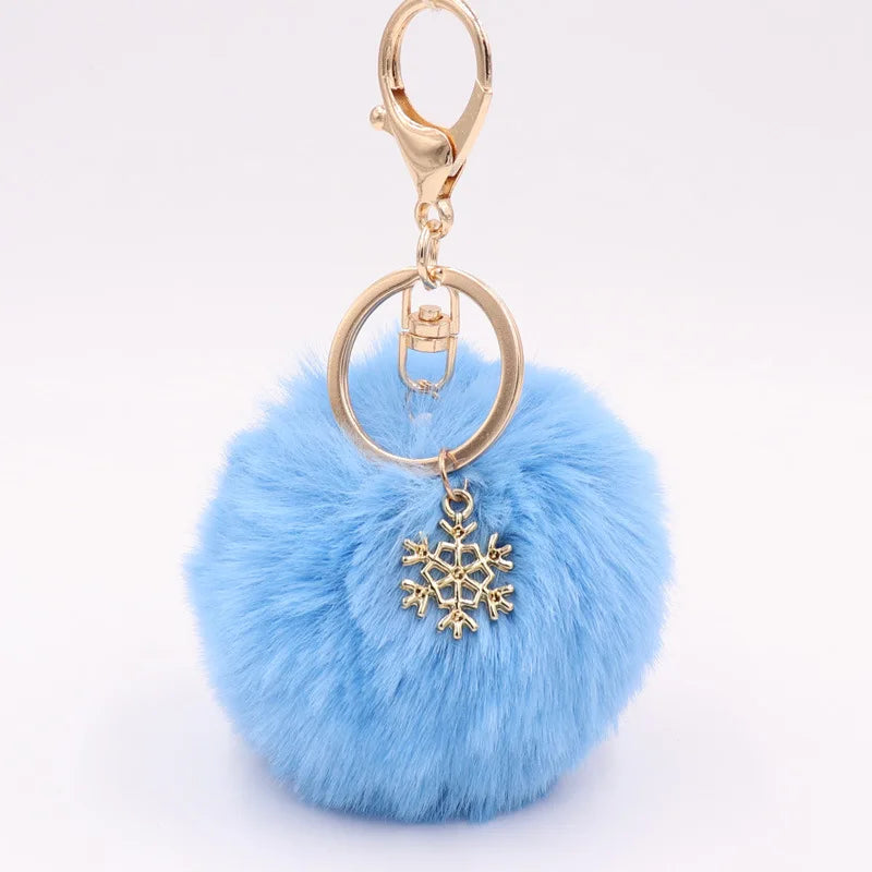 New Fashion Solid Color Snowflake Key Chains Soft Pompom Ball Car Keychain Ladies Fashion Christmas Accessories Key Chains Gifts