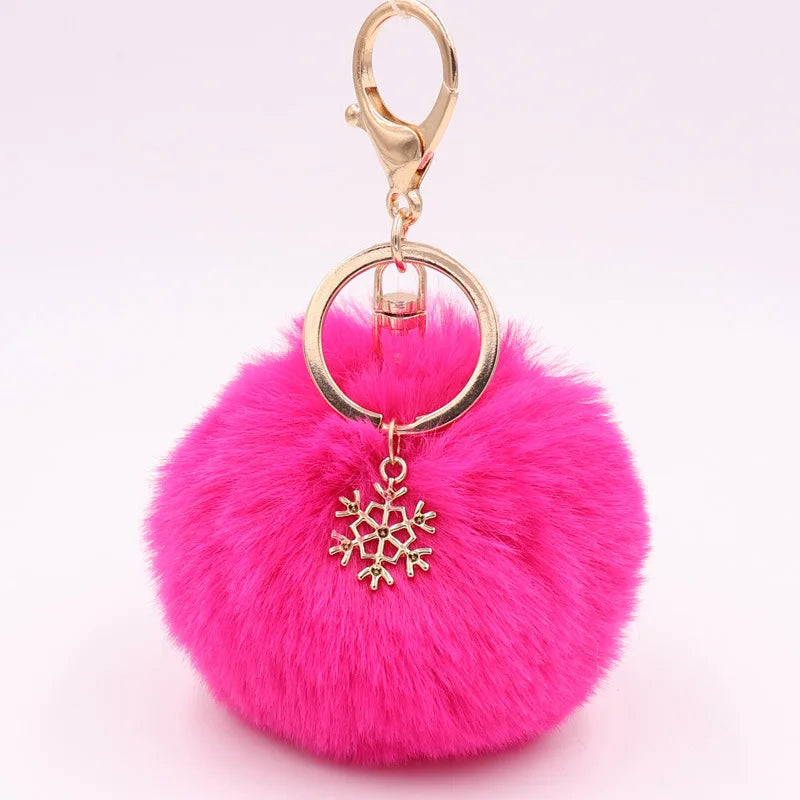 New Fashion Solid Color Snowflake Key Chains Soft Pompom Ball Car Keychain Ladies Fashion Christmas Accessories Key Chains Gifts